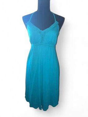 Express Teal Halter Ruffle-Trim Dress
